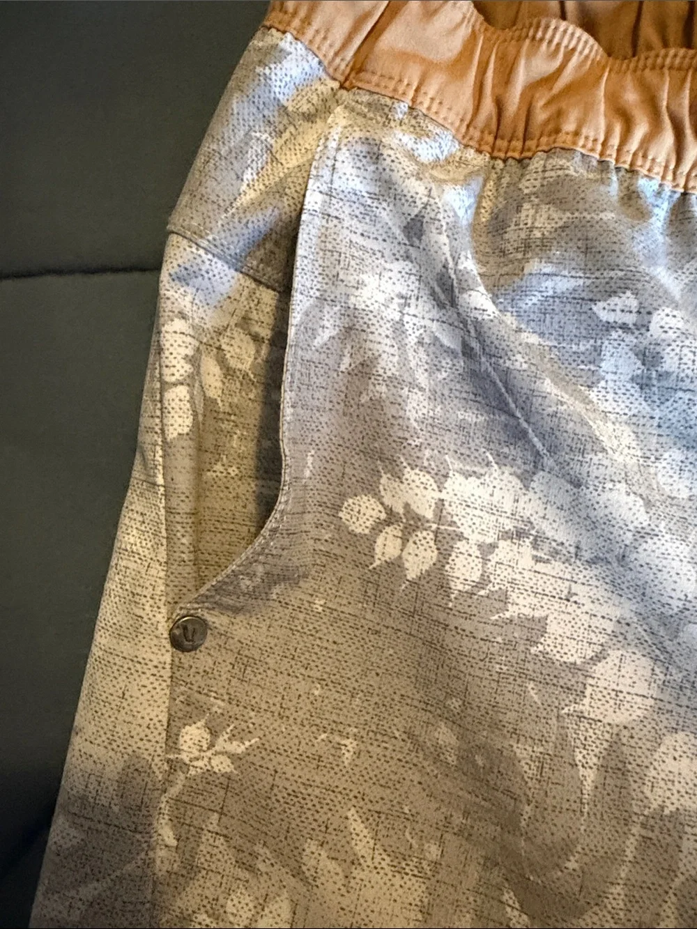 Vuori Swim Trunk (Unlined) Grey Floral with Light Gold Accents